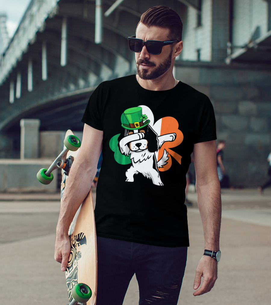 Cavalier King Charles Spaniel Dabbing Irish Clover St Patricks Day T-Shirt