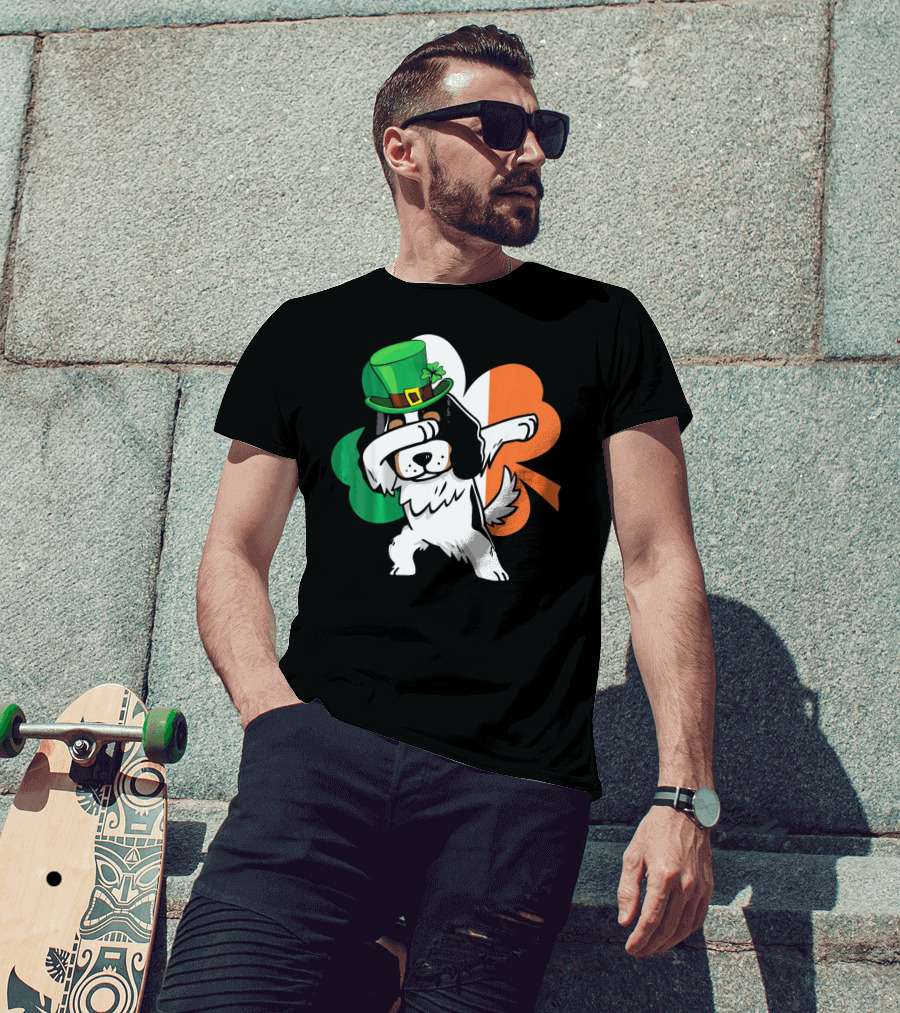Cavalier King Charles Spaniel Dabbing Irish Clover St Patricks Day T-Shirt