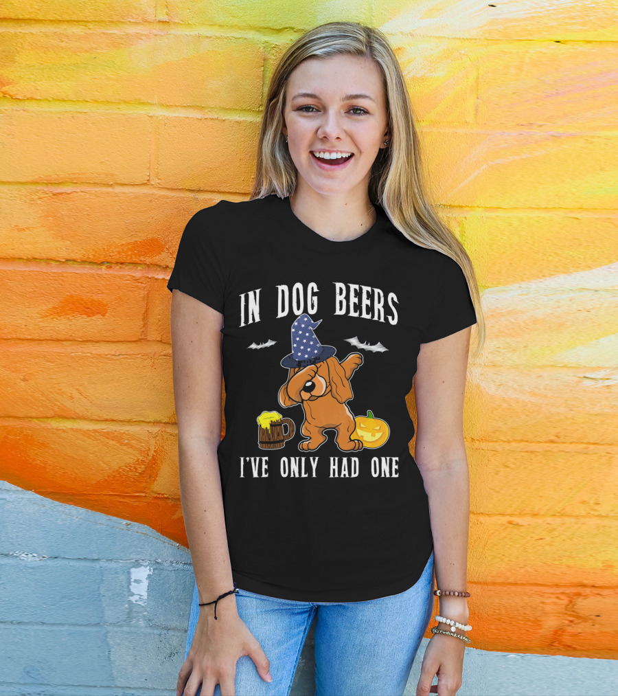 In Dog Beers Halloween Cocker Spaniel Dabbing With Pumpkin And Beer T-Shirt