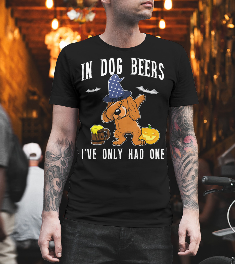 In Dog Beers Halloween Cocker Spaniel Dabbing With Pumpkin And Beer T-Shirt