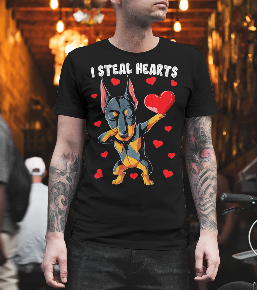 Dabbing Doberman I Steal Hearts Cute Heart-Loving Dogs T-Shirt