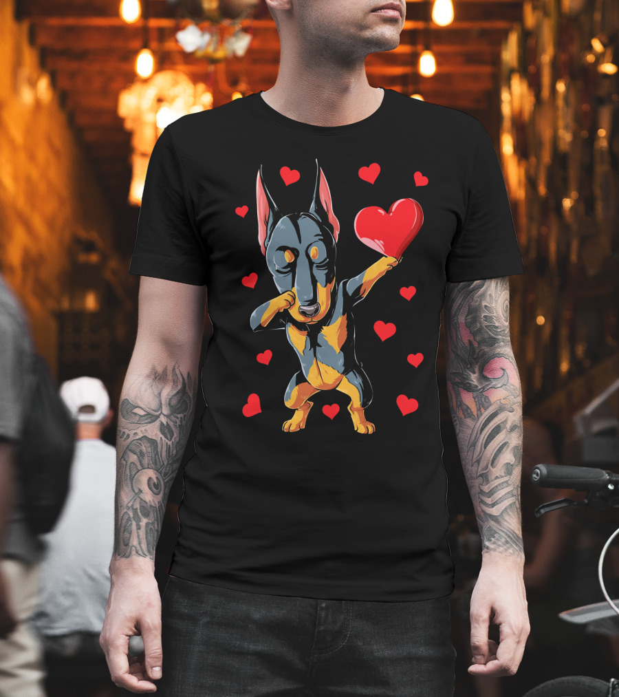 Dabbing Doberman Valentines Day Dog Love Heart T-Shirt