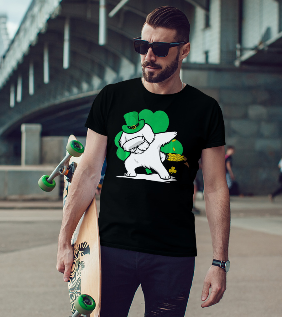 Maltese Dog Dabbing Leprechaun Dance St Patricks Day T-Shirt