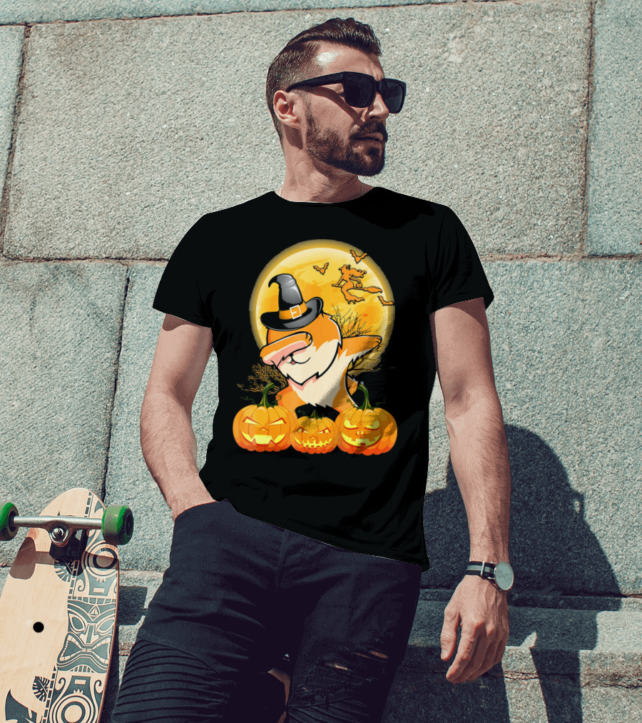 Dabbing Pomeranian Dog Halloween Pumpkin Witch Moon T-Shirt