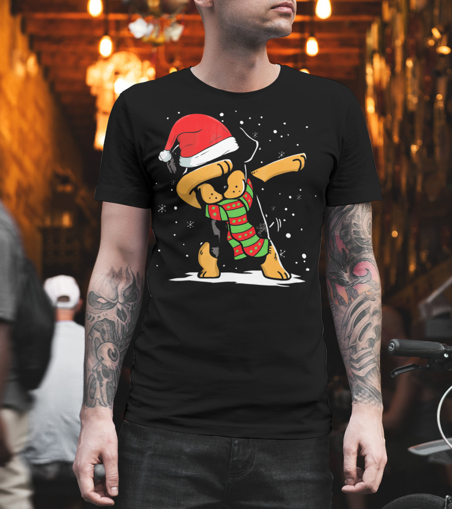 Dabbing Rottweiler Santa Christmas Dog with Scarf Love T-Shirt