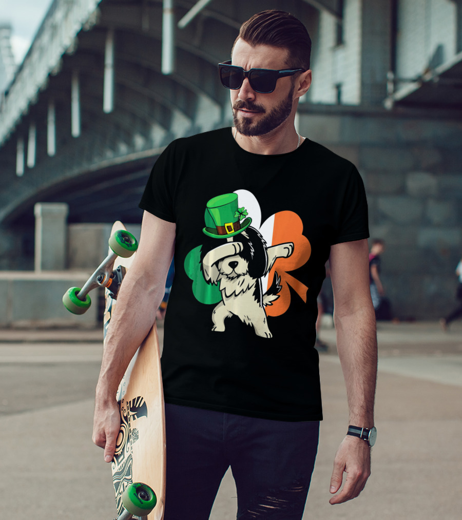 Dabbing Shih Tzu Shamrock Irish Hat Flag T-Shirt