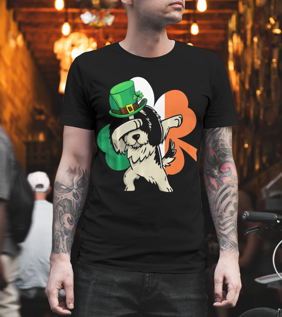 Dabbing Shih Tzu Shamrock Irish Hat Flag T-Shirt