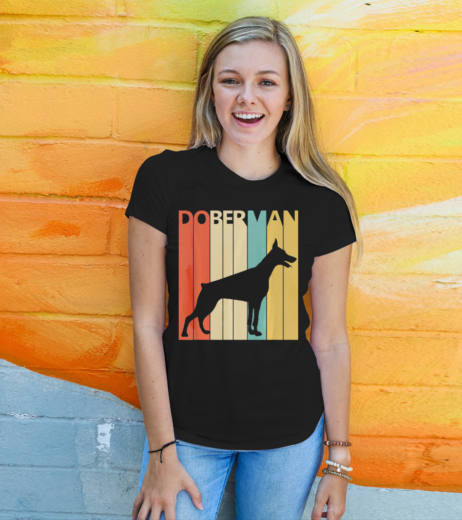 Doberman Vintage Silhouette Stripes For Dog Dad T-Shirt