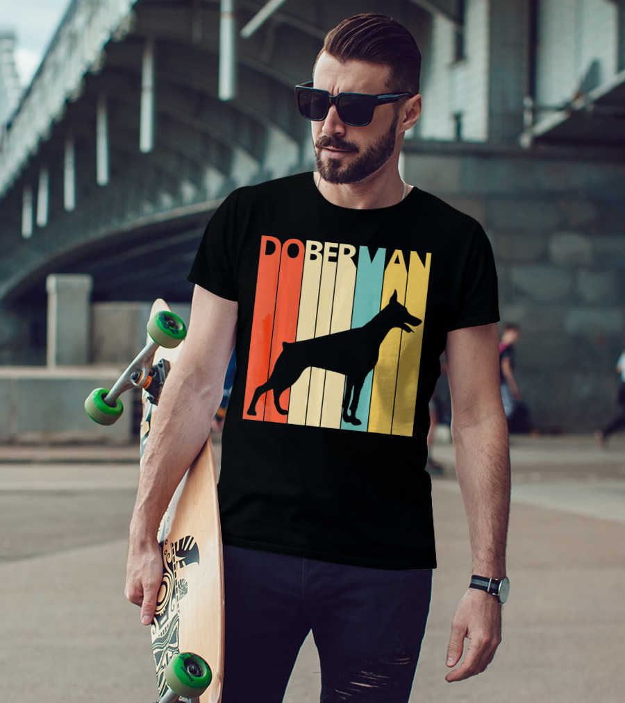 Doberman Vintage Silhouette Stripes For Dog Dad T-Shirt