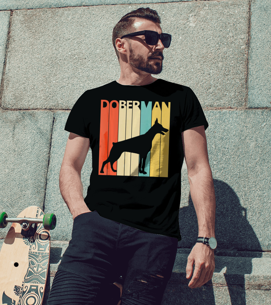 Doberman Vintage Silhouette Stripes For Dog Dad T-Shirt