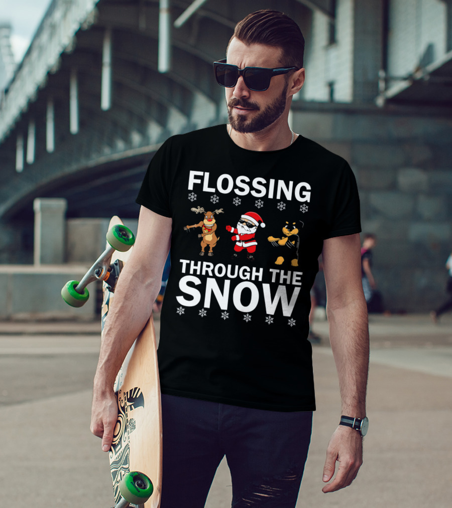 Flossing Through The Snow Santa Reindeer Rottweiler T-Shirt