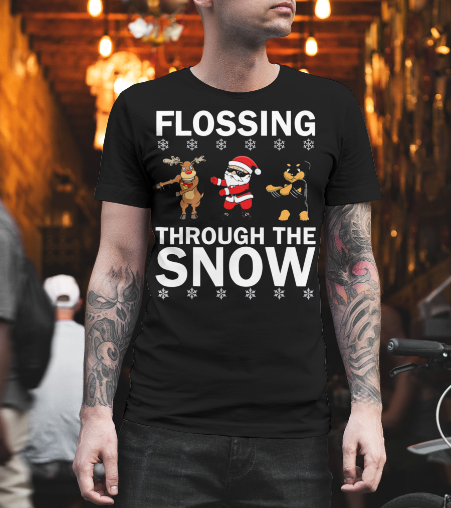 Flossing Through The Snow Santa Reindeer Rottweiler T-Shirt