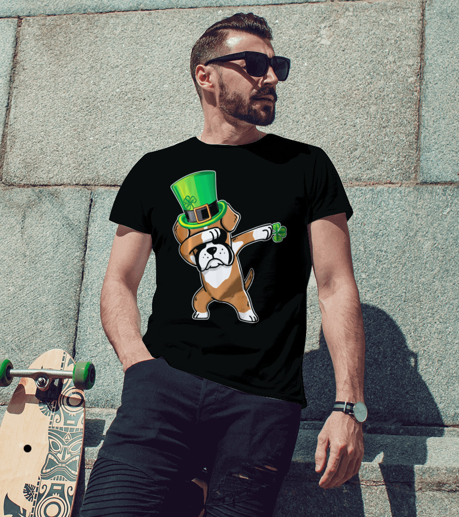 Funny Boxer Dog Dabbing St. Patrick's Day Dance T-Shirt