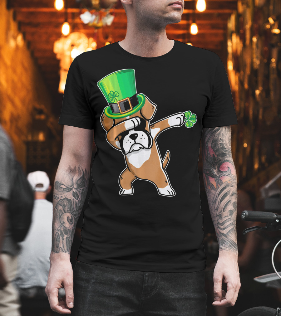Funny Boxer Dog Dabbing St. Patrick's Day Dance T-Shirt