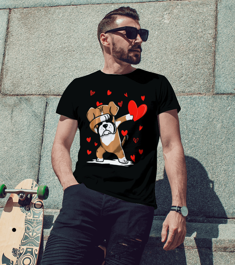 Dabbing Boxer Dog Holding Heart With Valentines Day T-Shirt
