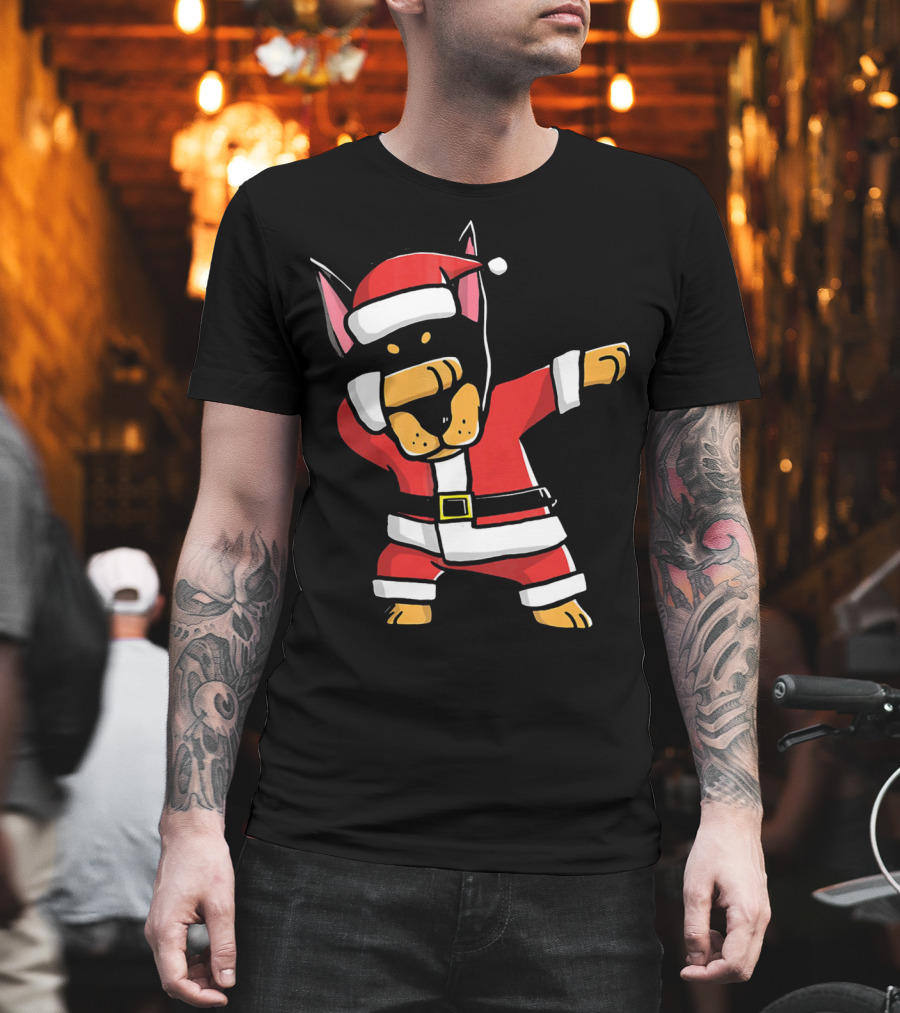 Funny Dabbing Doberman Pinscher Dog Ugly Christmas Santa T-Shirt