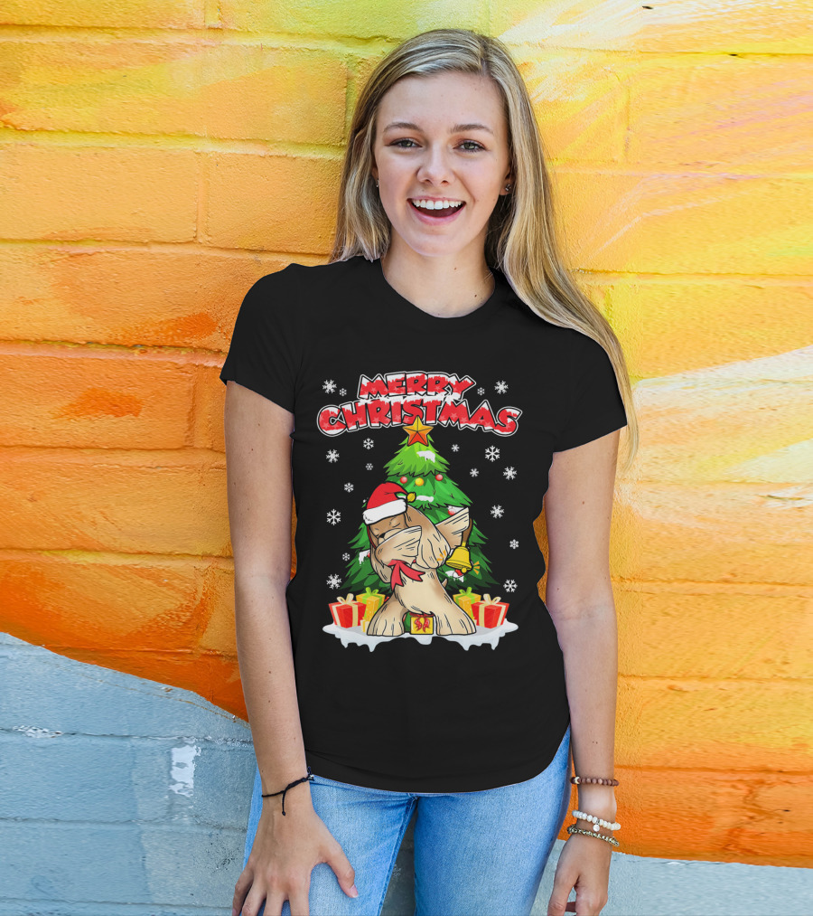 Merry Christmas Funny Dabbing Cocker Spaniel Holiday Tree Snowflakes Presents T-Shirt
