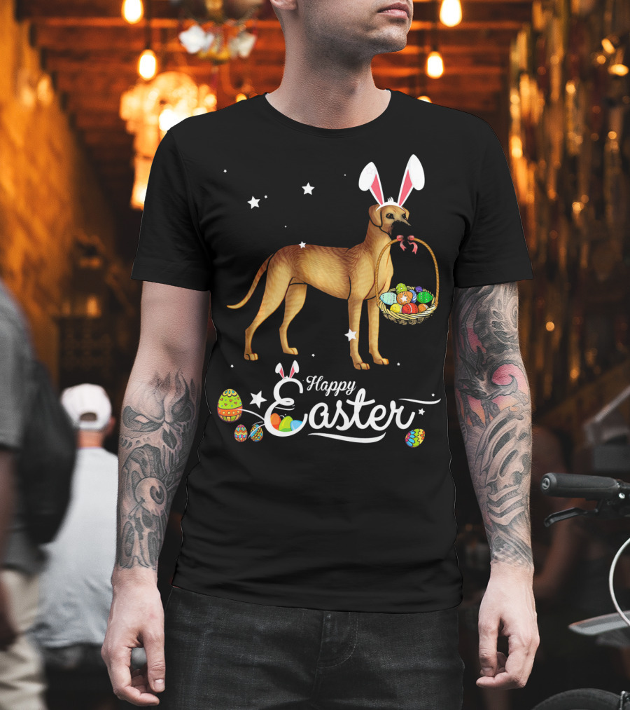 Happy Easter Great Dane Bunny Ears with Eggs Basket T-Shirt