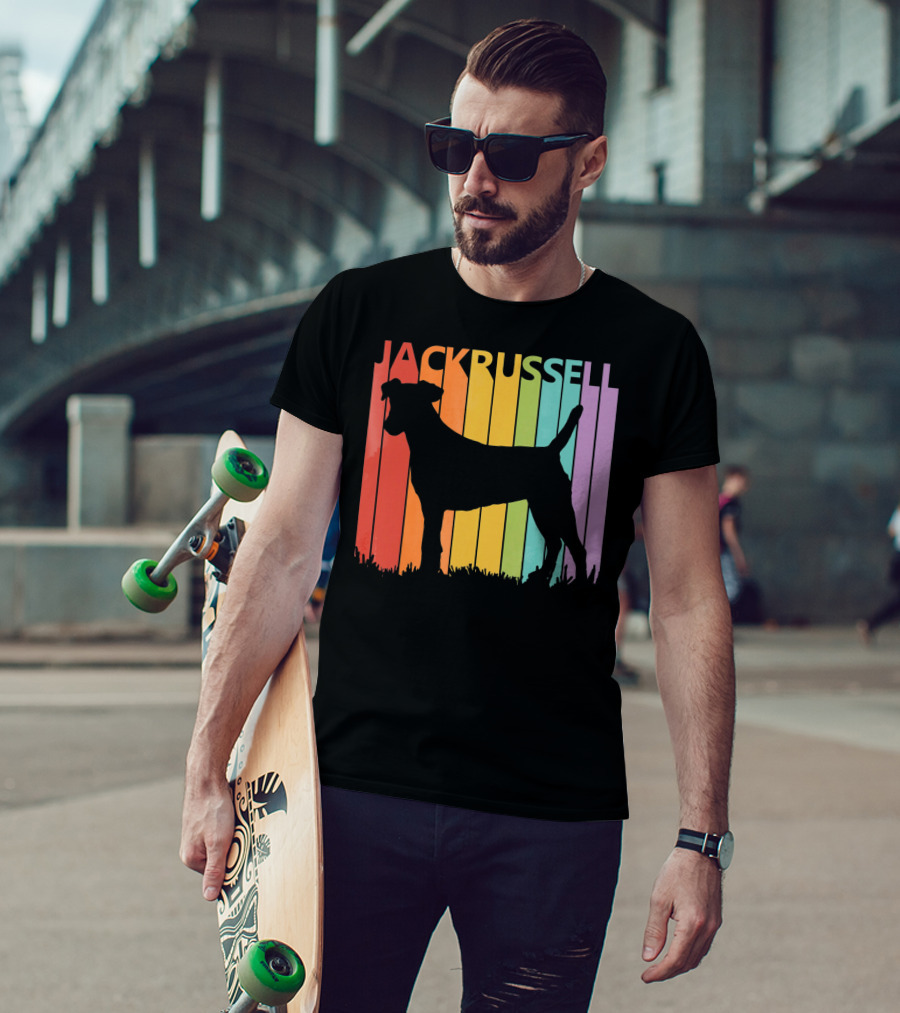 Jack Russell Silhouette Rainbow Stripes T-Shirt