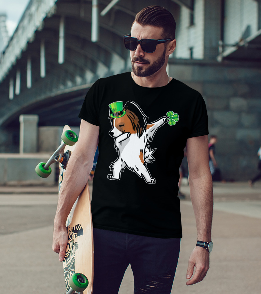 Papillon Dab Dabbing Dance With Shamrock And Leprechaun Hat T-Shirt