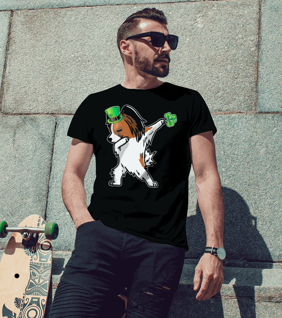 Papillon Dab Dabbing Dance With Shamrock And Leprechaun Hat T-Shirt