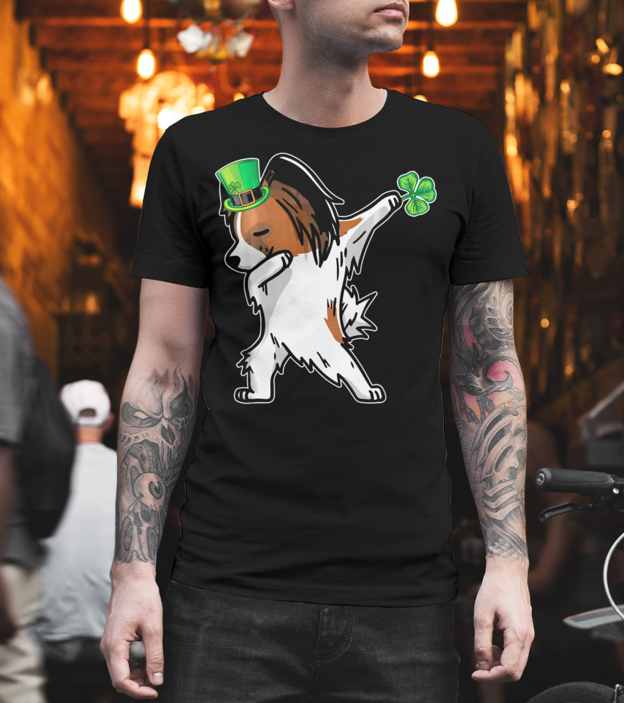 Papillon Dab Dabbing Dance With Shamrock And Leprechaun Hat T-Shirt