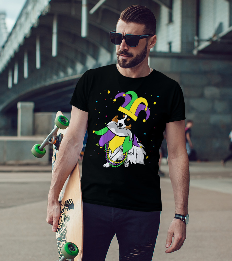 Funny Papillon Jester Hat Mardi Gras Bead Colorful Stars T-Shirt