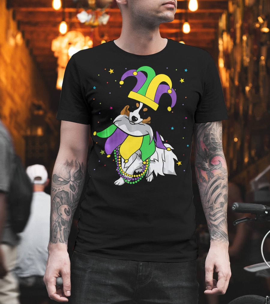 Funny Papillon Jester Hat Mardi Gras Bead Colorful Stars T-Shirt