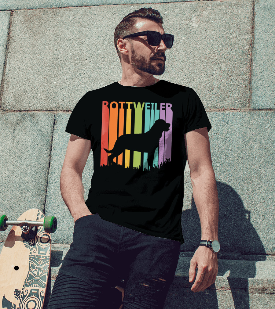 Rottweiler Dog Silhouette With Rainbow Stripes T-Shirt