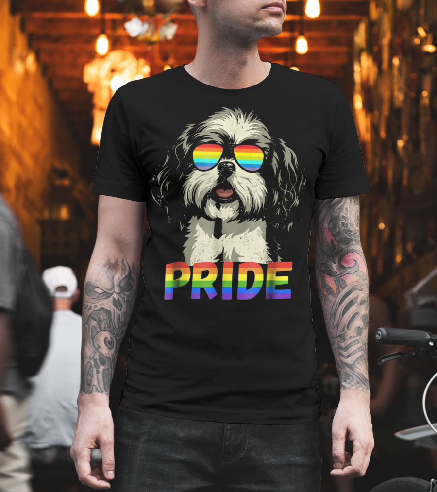 Pride Shih Tzu with Gay Pride Flag Sunglasses for Dog Lovers T-Shirt