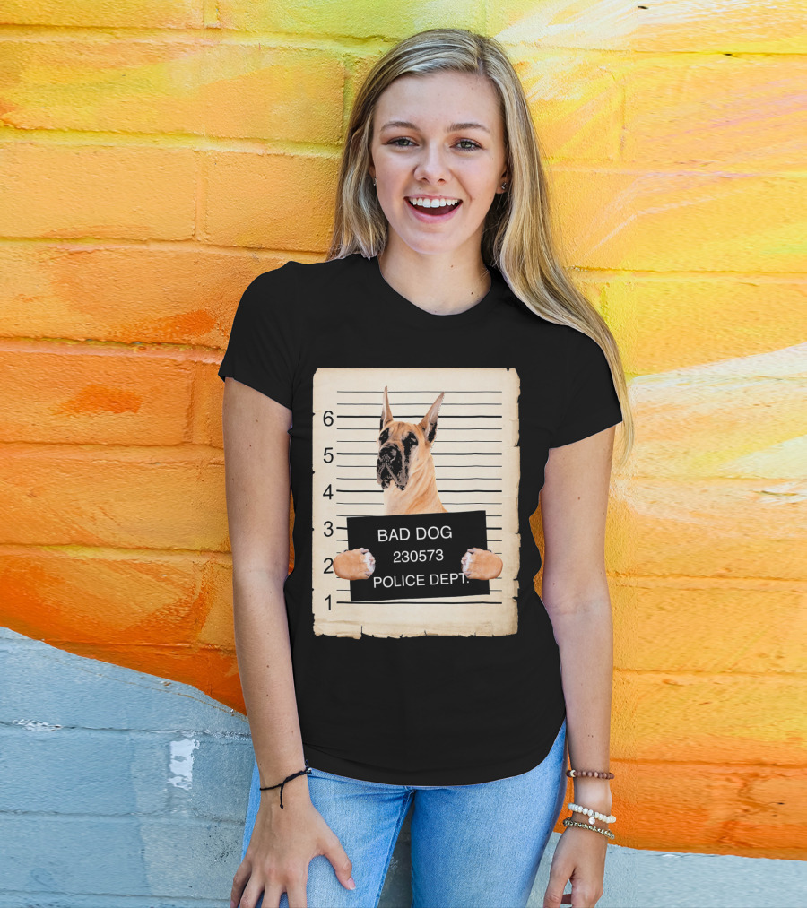 Great Dane Bad Dog Police Dept Mugshot 230573 T-Shirt