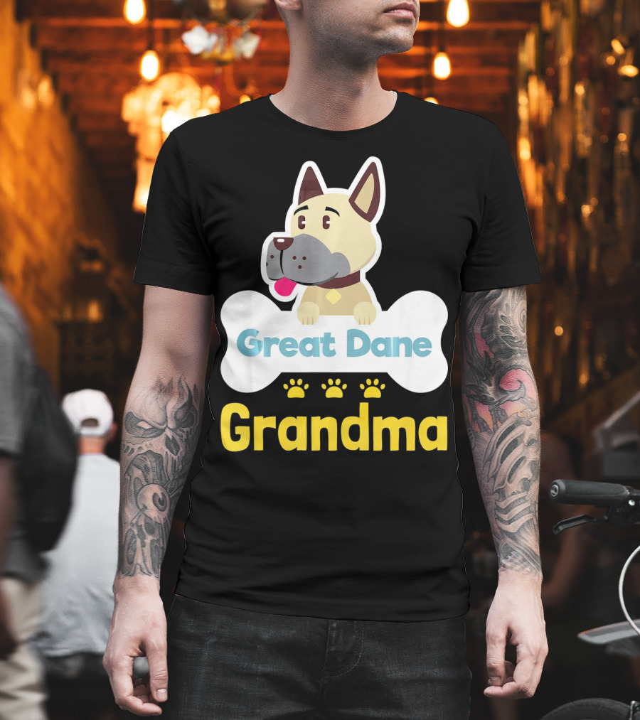 Great Dane Grandma Dog Bone with Paw Prints T-Shirt