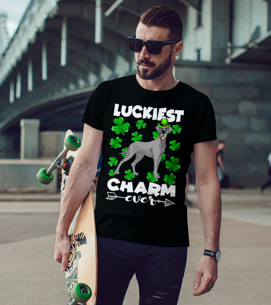 Luckiest Charm Ever Great Dane Shamrocks Hat T-Shirt