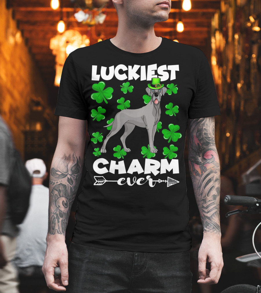 Luckiest Charm Ever Great Dane Shamrocks Hat T-Shirt