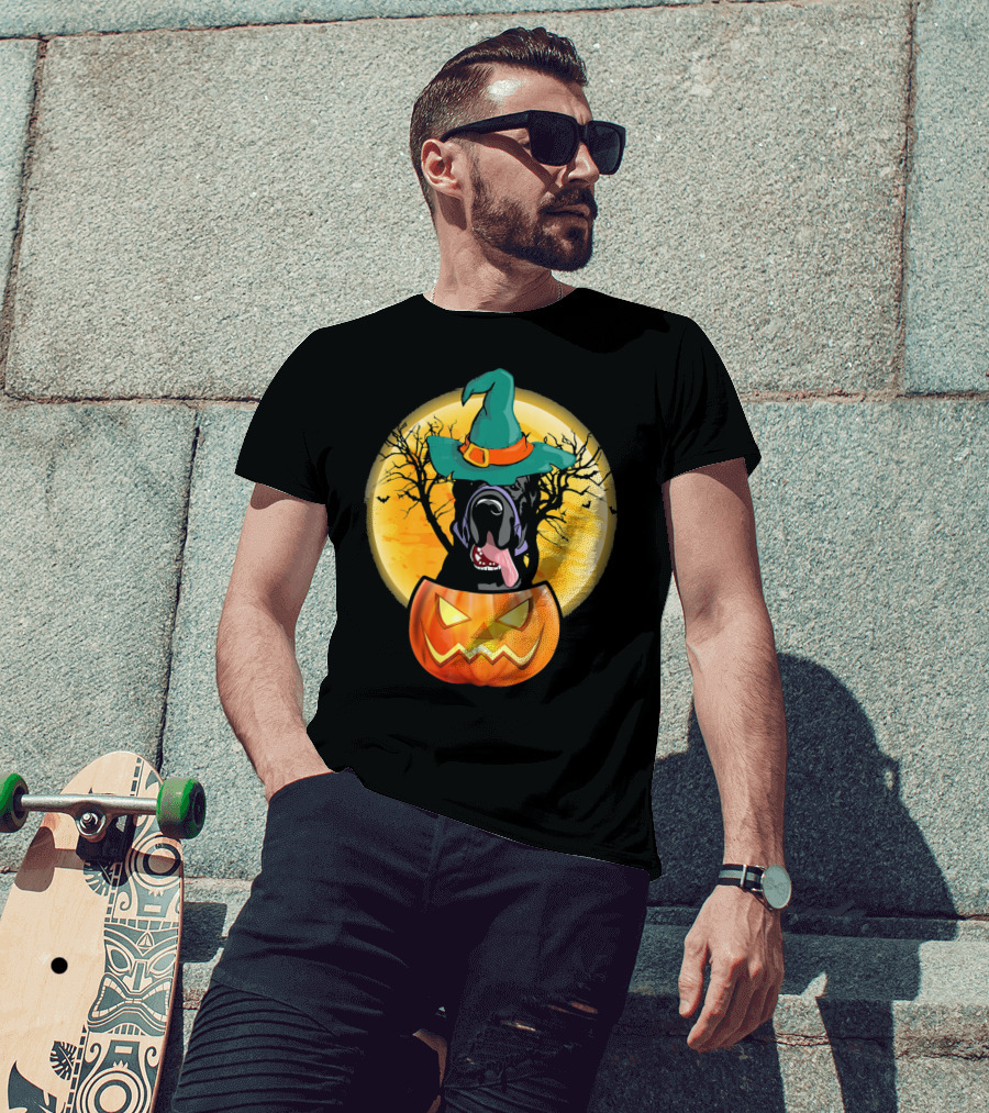 Great Dane Halloween Pumpkin Witch Hat Spooky Scene T-Shirt