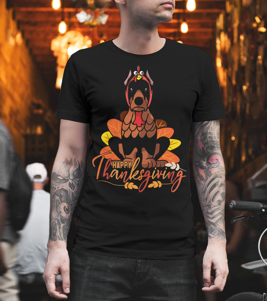 Happy Thanksgiving Doberman Pinscher Turkey Autumn Leaves T-Shirt