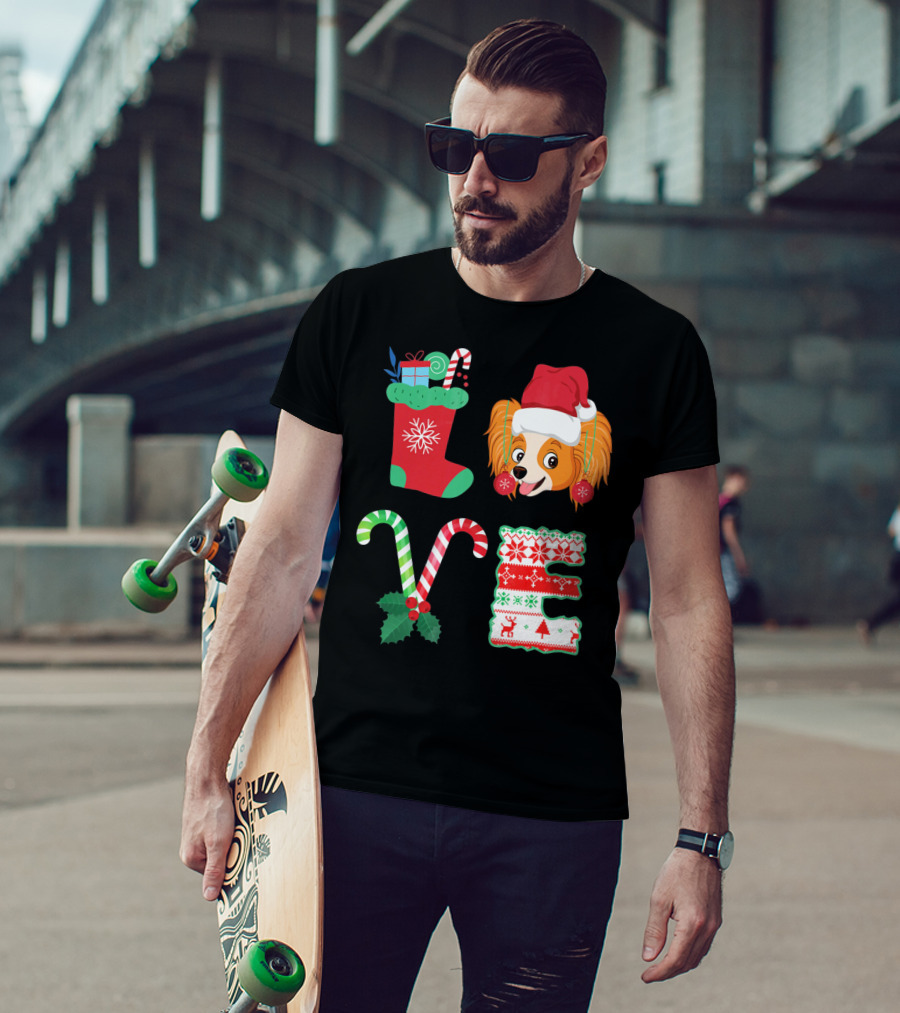 I Love My Papillon Christmas Dog Holiday Decorations T-Shirt