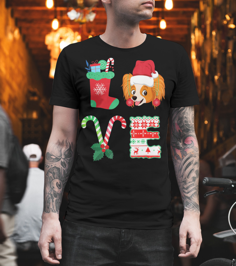 I Love My Papillon Christmas Dog Holiday Decorations T-Shirt
