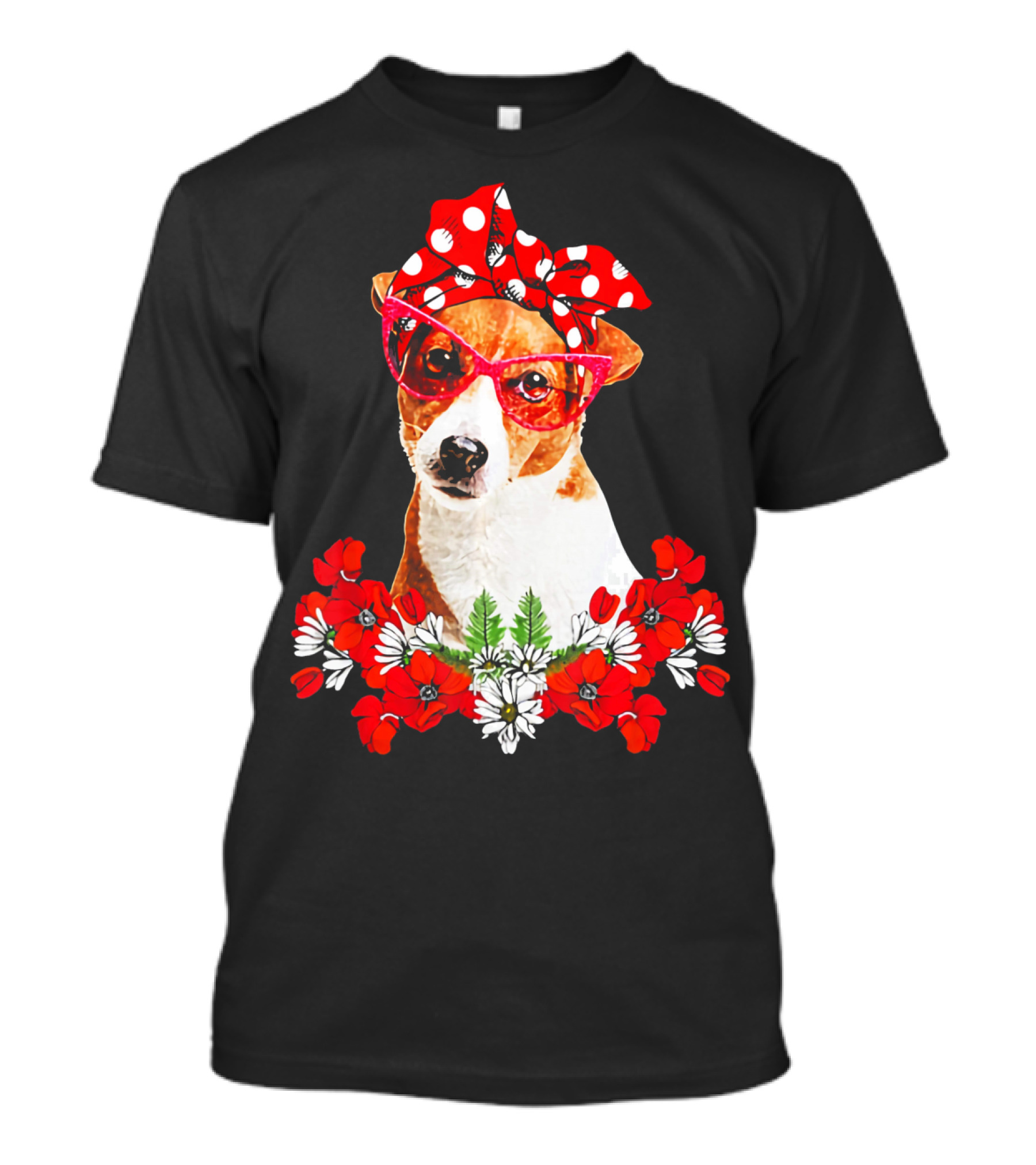 Jack Russell Dog Moms Red Polka Dot Bandana Glasses Mixed Flower Mothers T-Shirt