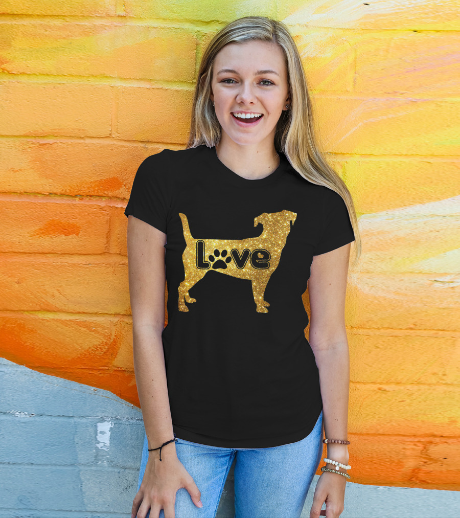 Jack Russell Gold Love Valentine Paw Print Dog T-Shirt