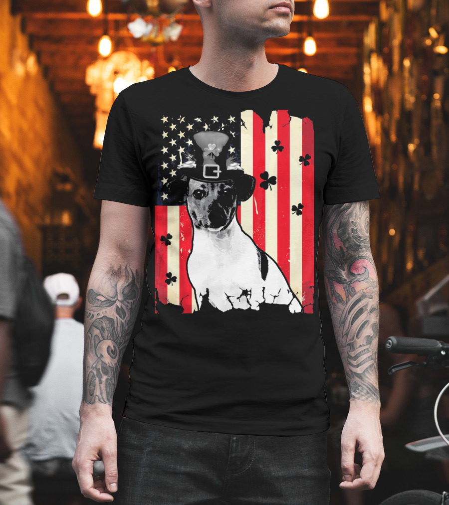 Jack Russell Terrier American Flag St Patricks Day With Shamrocks T-Shirt