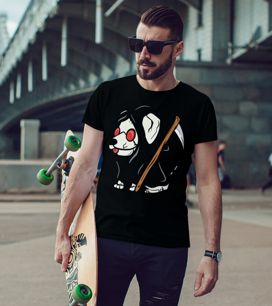 Jack Russell Terrier Reaper With Scythe And Red Glasses T-Shirt