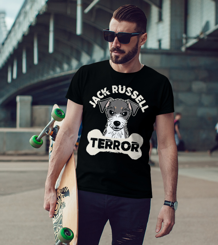 Jack Russell Terrier With Bone Graphic And 'Terror' Text T-Shirt