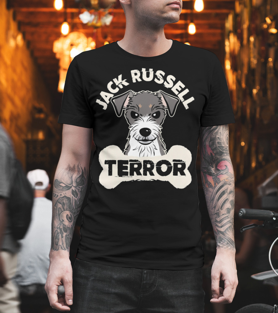 Jack Russell Terrier with Bone Graphic and 'Terror' Text T-Shirt
