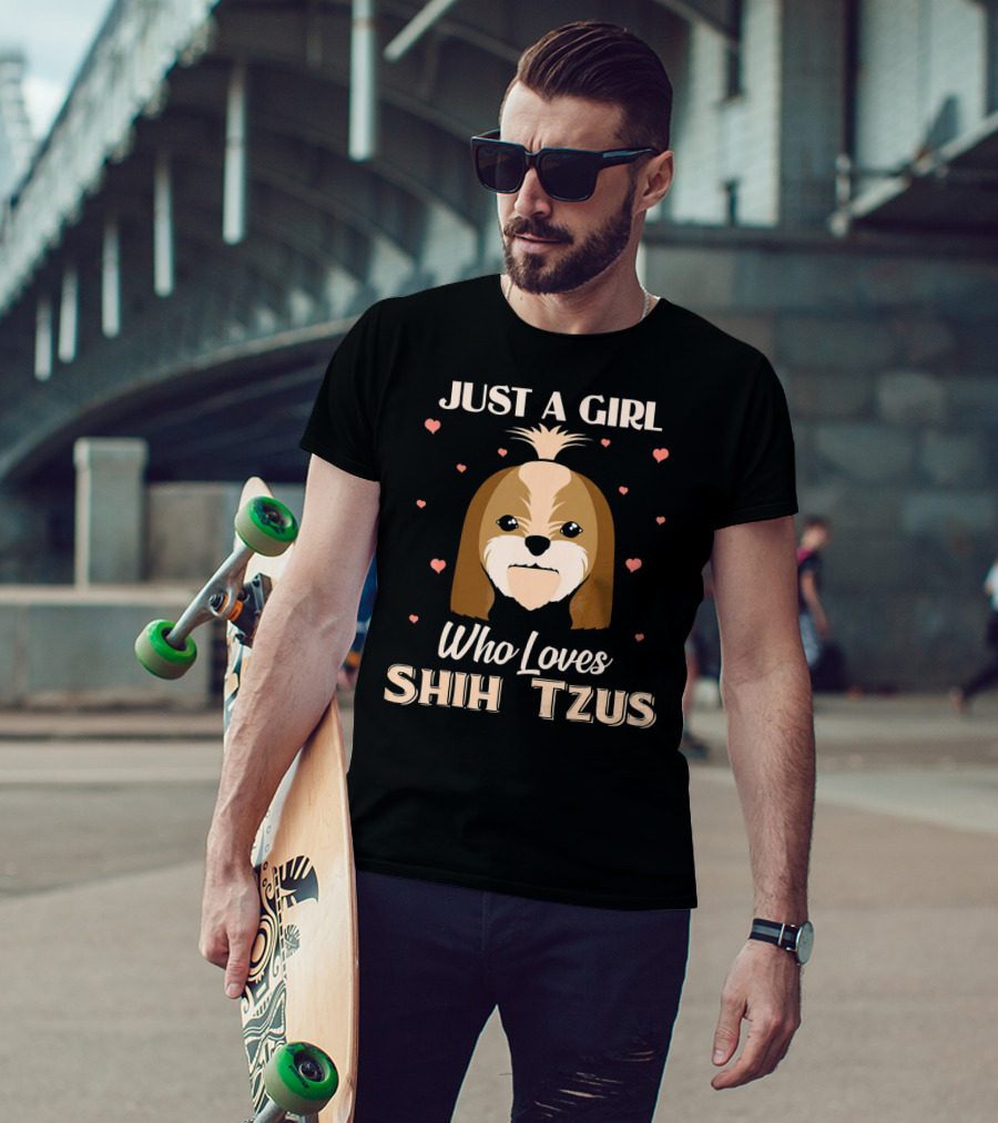 Just A Girl Who Loves Shih Tzus With Cute Dog And Hearts T-Shirt