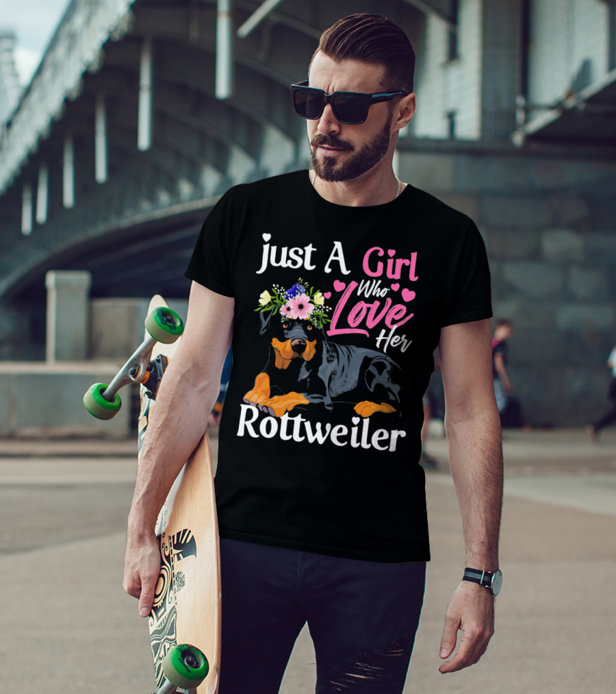 Just A Girl Who Loves Her Rottweiler With Floral Crown And Heart Accents T-Shirt