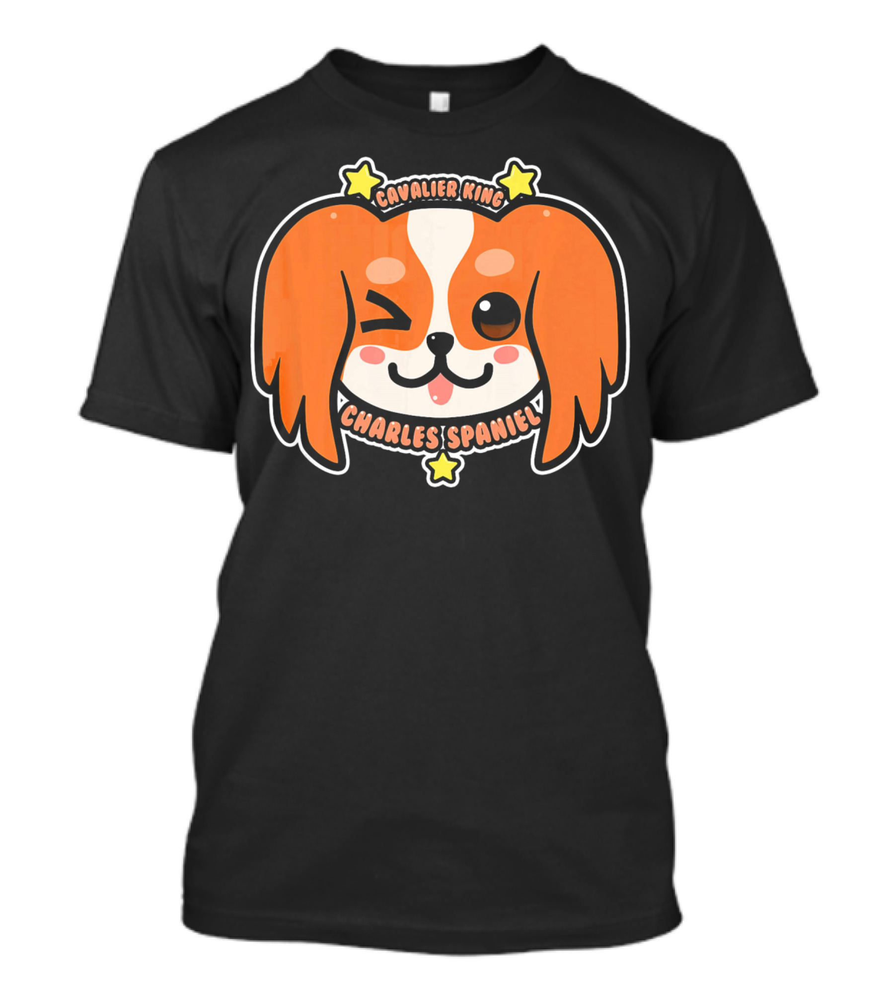 KAWAII Cavalier King Charles Spaniel Dog Puppy Cute Winking Face With Stars T-Shirt