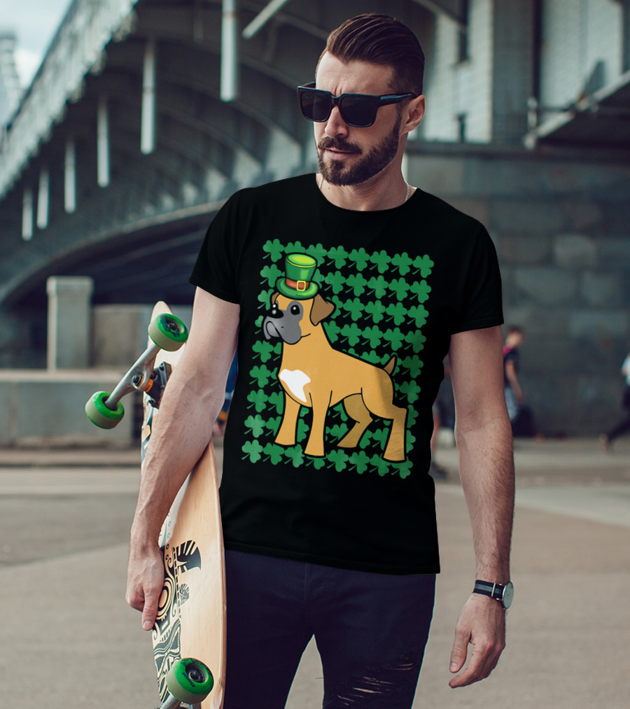 Leprechaun Boxer Dog With Clover T-Shirt
