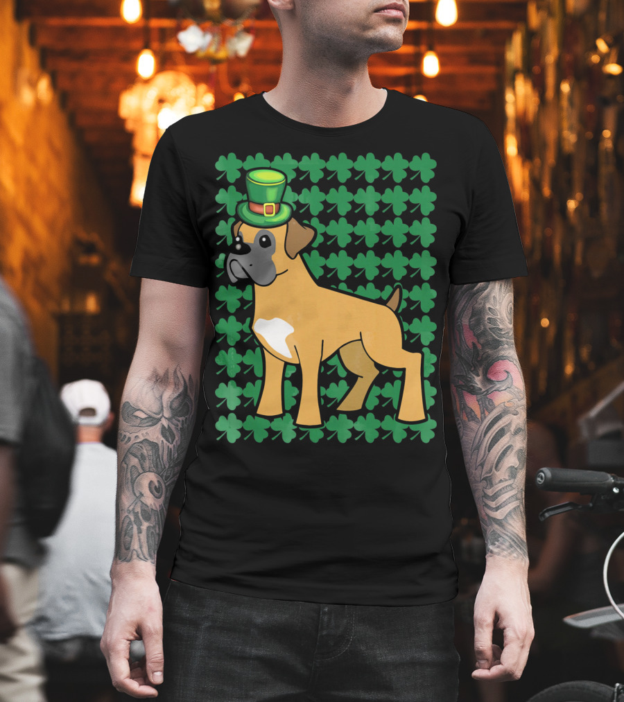 Leprechaun Boxer Dog with Clover T-Shirt