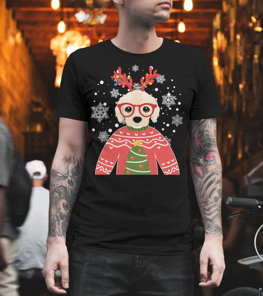 Christmas Cocker Spaniel Reindeer Antlers Snowflakes Sweater Tree T-Shirt